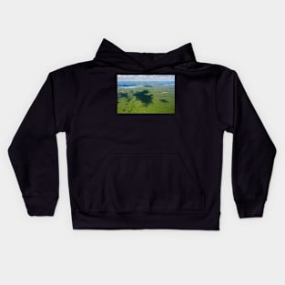 Aerial view of large forest area and distant lake Biale Augustowskie Kids Hoodie